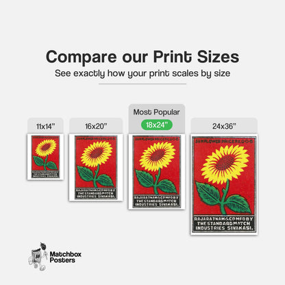 Sunflower - vintage matchbox label print - gallery wall preview
