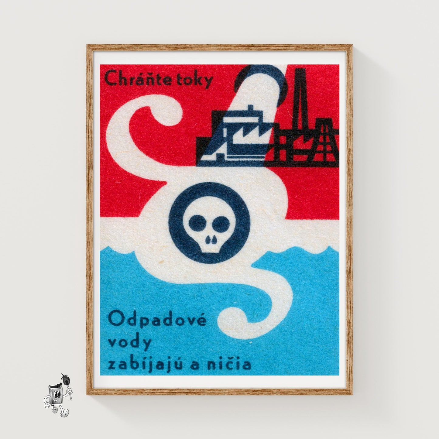 Water Pollution Skull - vintage matchbox label print