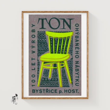 Yellow Chair - vintage matchbox label print