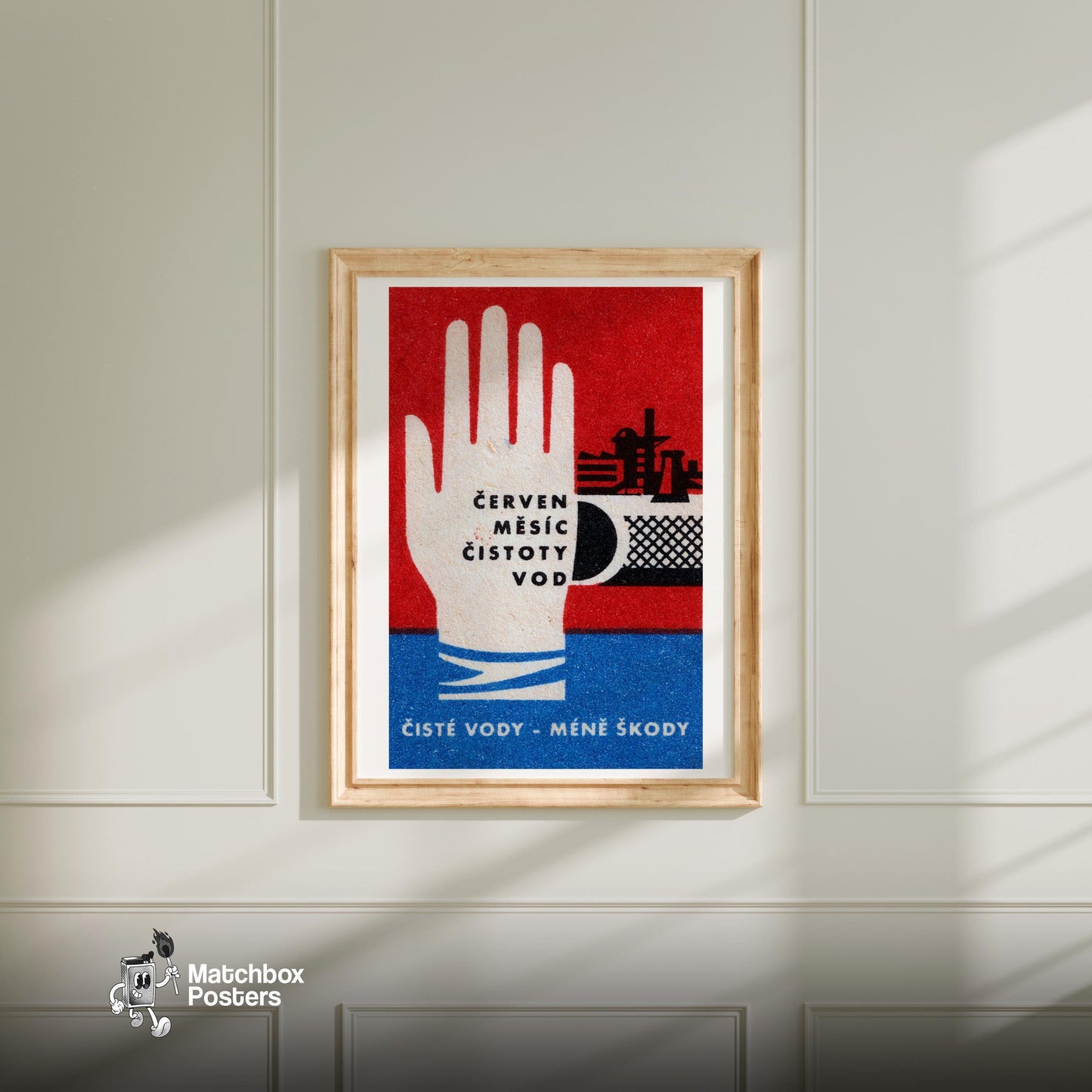 Stylized Hand - vintage matchbox label print - bedroom mockup