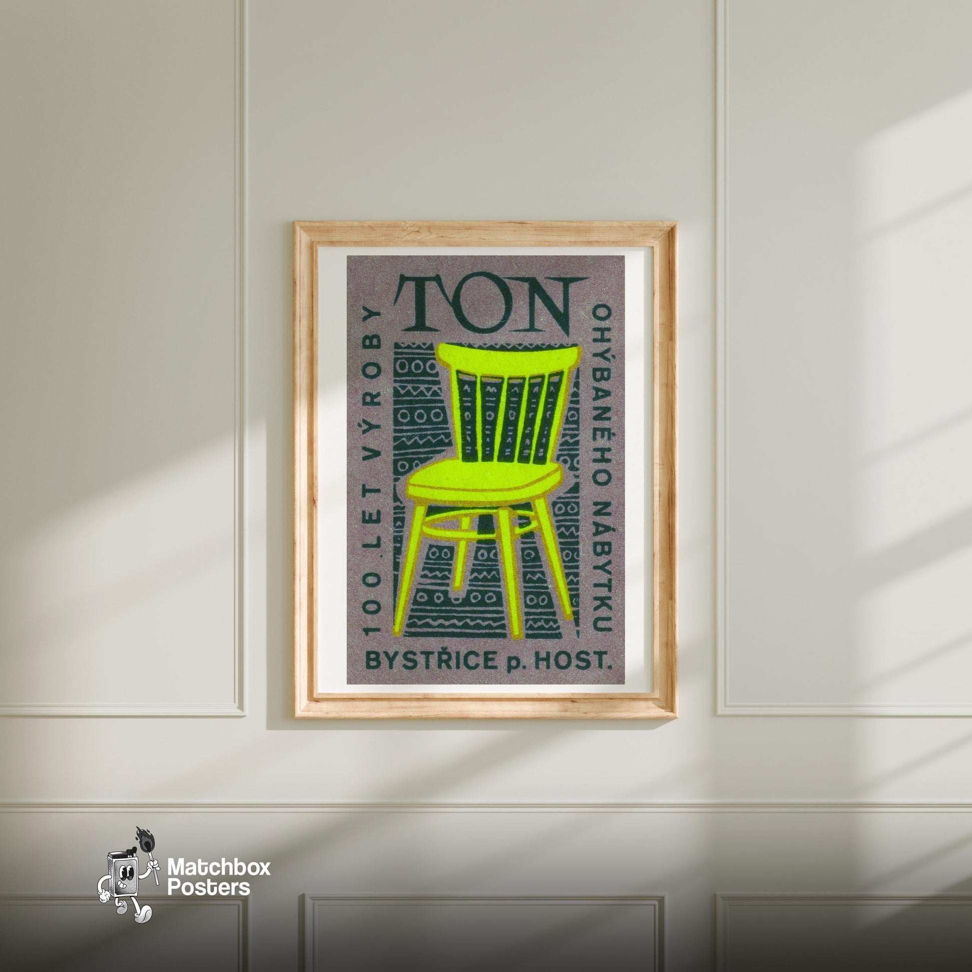 Yellow Chair - vintage matchbox label print - bedroom mockup