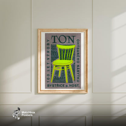 Yellow Chair - vintage matchbox label print - bedroom mockup
