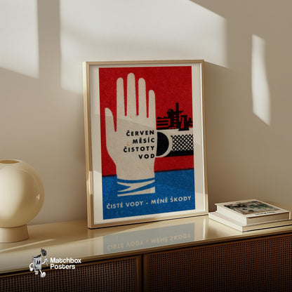 Stylized Hand - vintage matchbox label print - size comparison