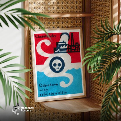 Water Pollution Skull - vintage matchbox label print - office wall