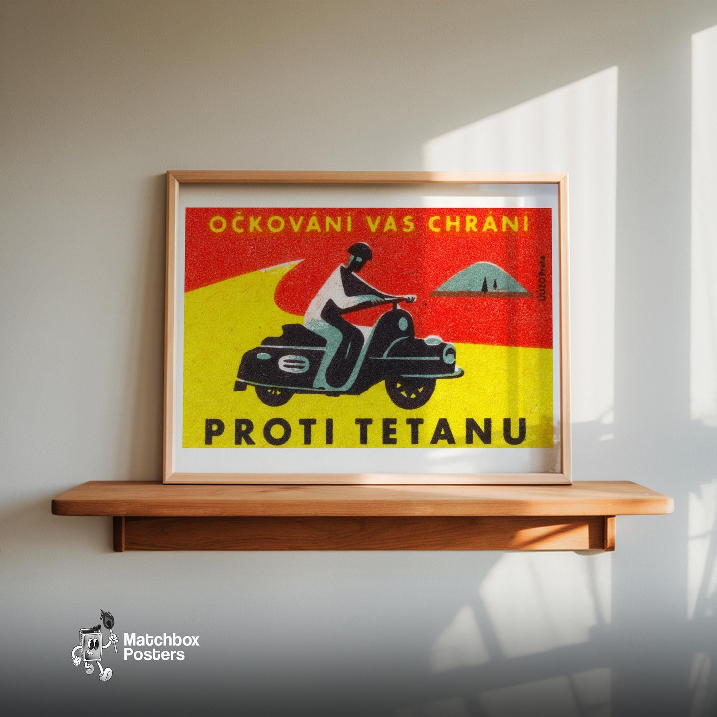 Person Riding A Motorcycle - vintage matchbox label print - size comparison