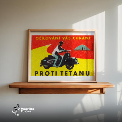 Person Riding A Motorcycle - vintage matchbox label print - size comparison
