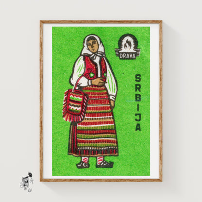 Serbian Woman - vintage matchbox label print
