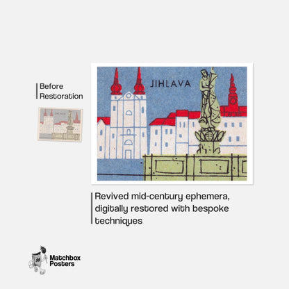 Jihlava Buildings - vintage matchbox label print - framed wall art preview