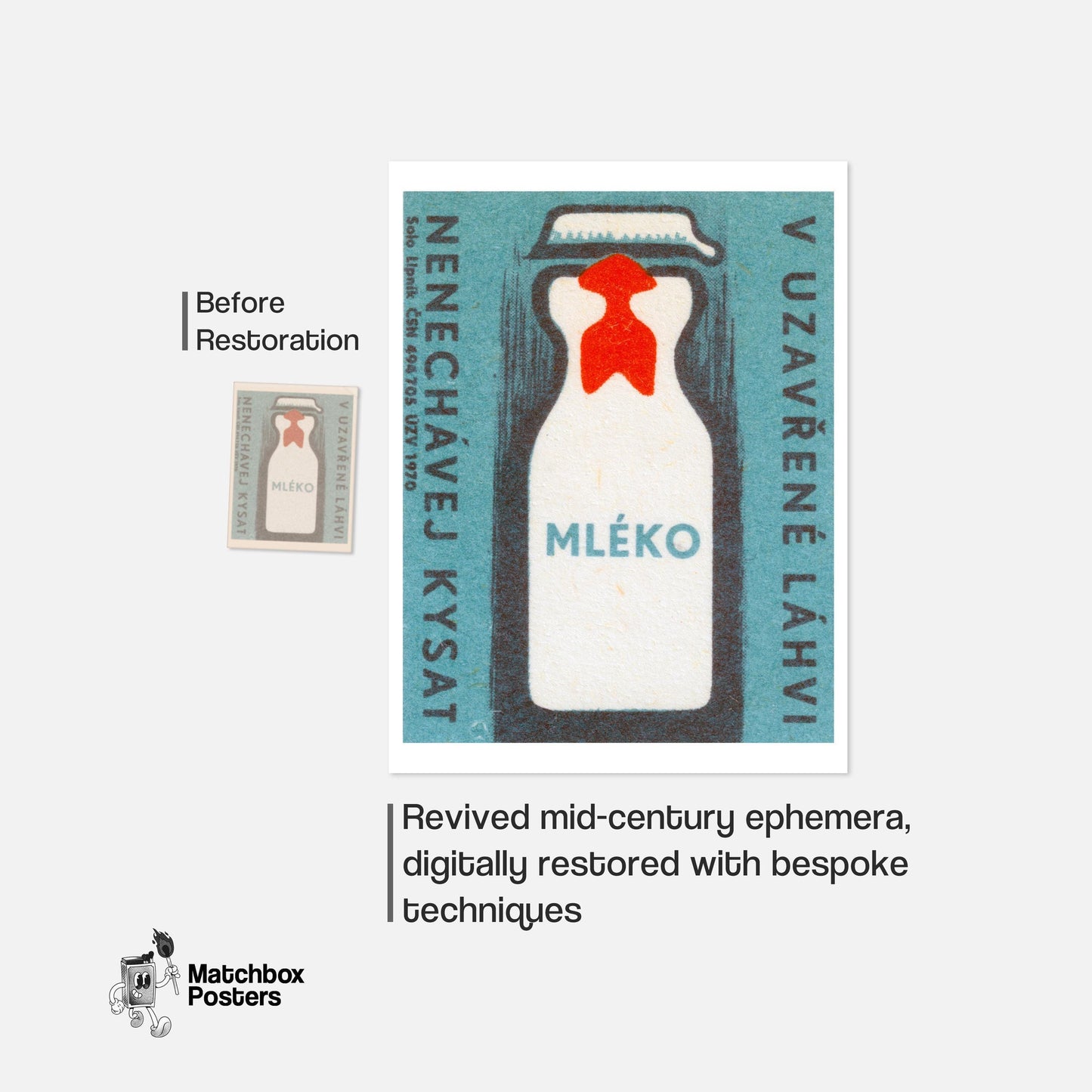 Milk Bottle - vintage matchbox label print - framed wall art preview