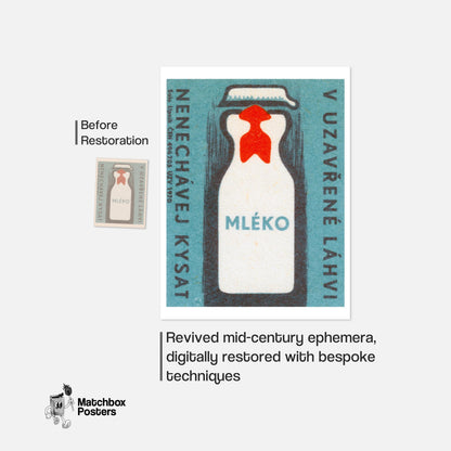 Milk Bottle - vintage matchbox label print - framed wall art preview