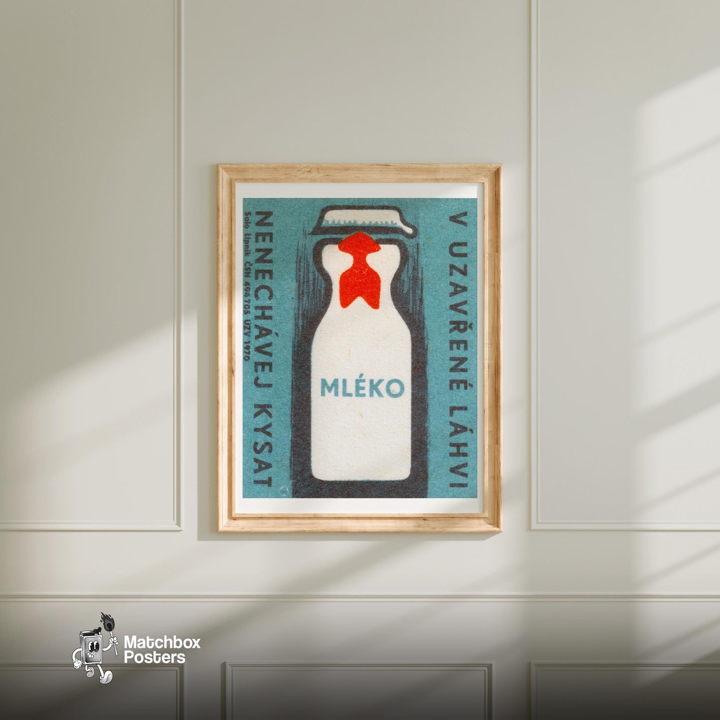 Milk Bottle - vintage matchbox label print - bedroom mockup