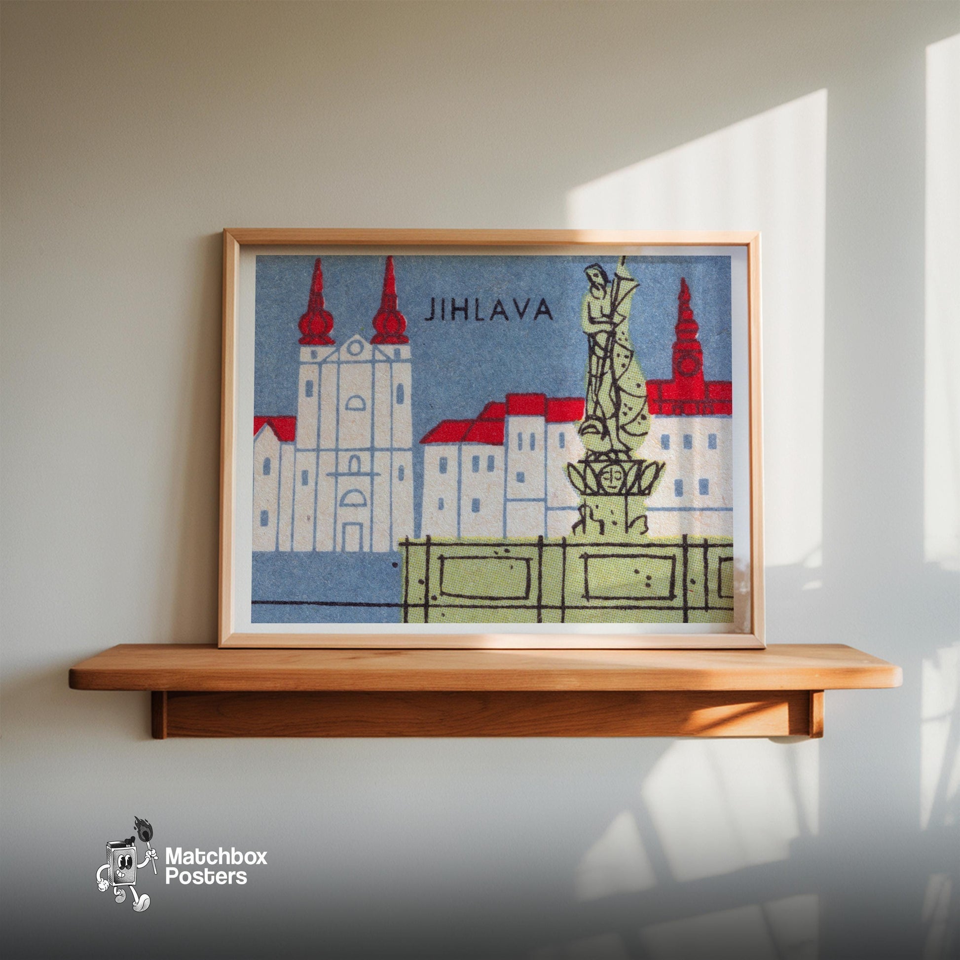 Jihlava Buildings - vintage matchbox label print - size comparison