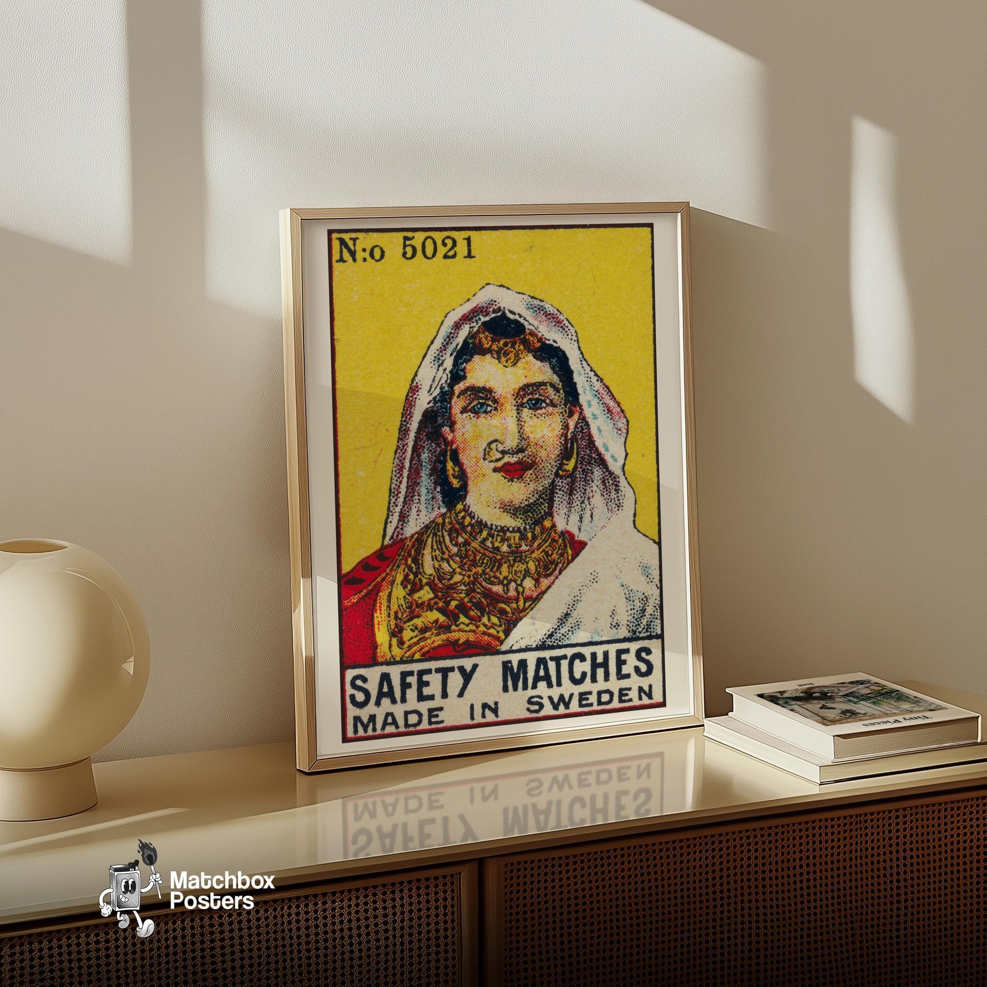 Indian Woman - vintage matchbox label print - size comparison