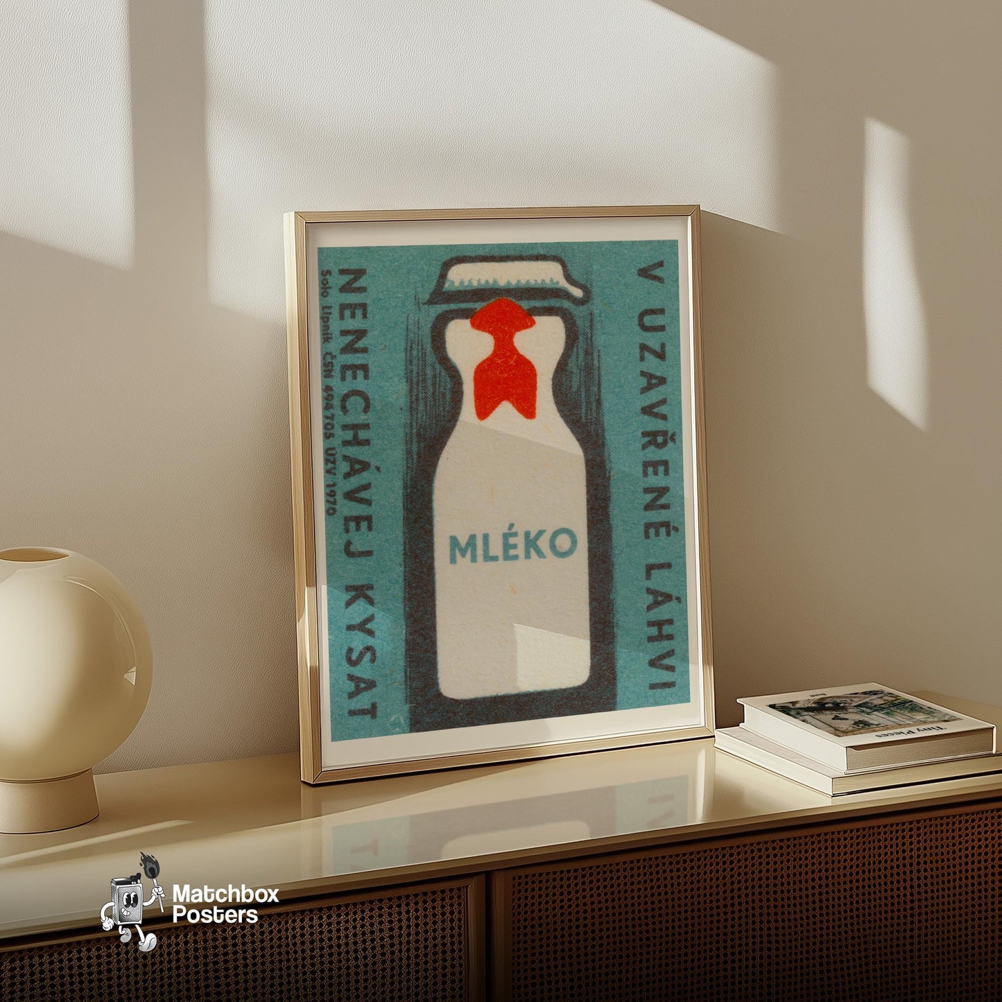Milk Bottle - vintage matchbox label print - size comparison