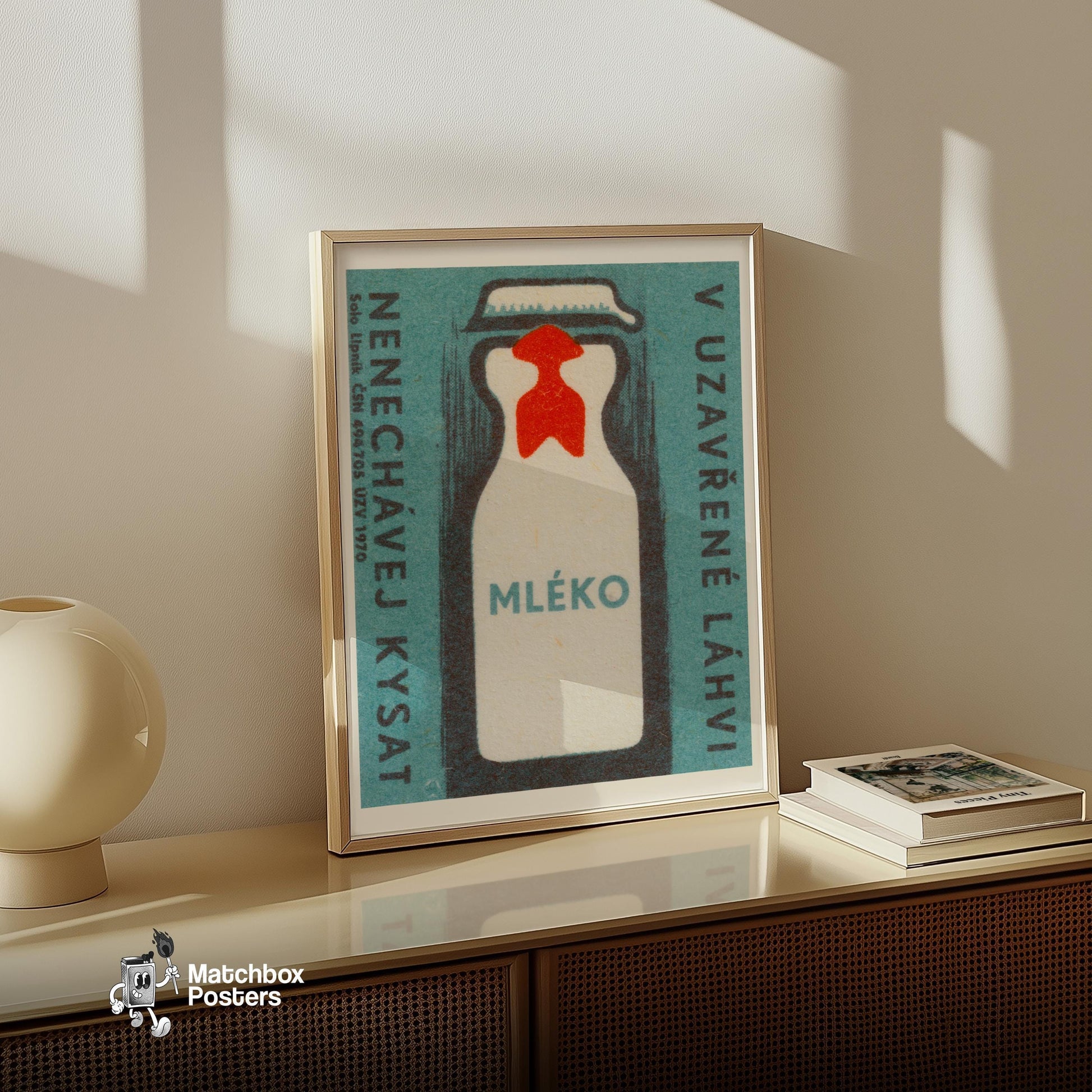 Milk Bottle - vintage matchbox label print - size comparison