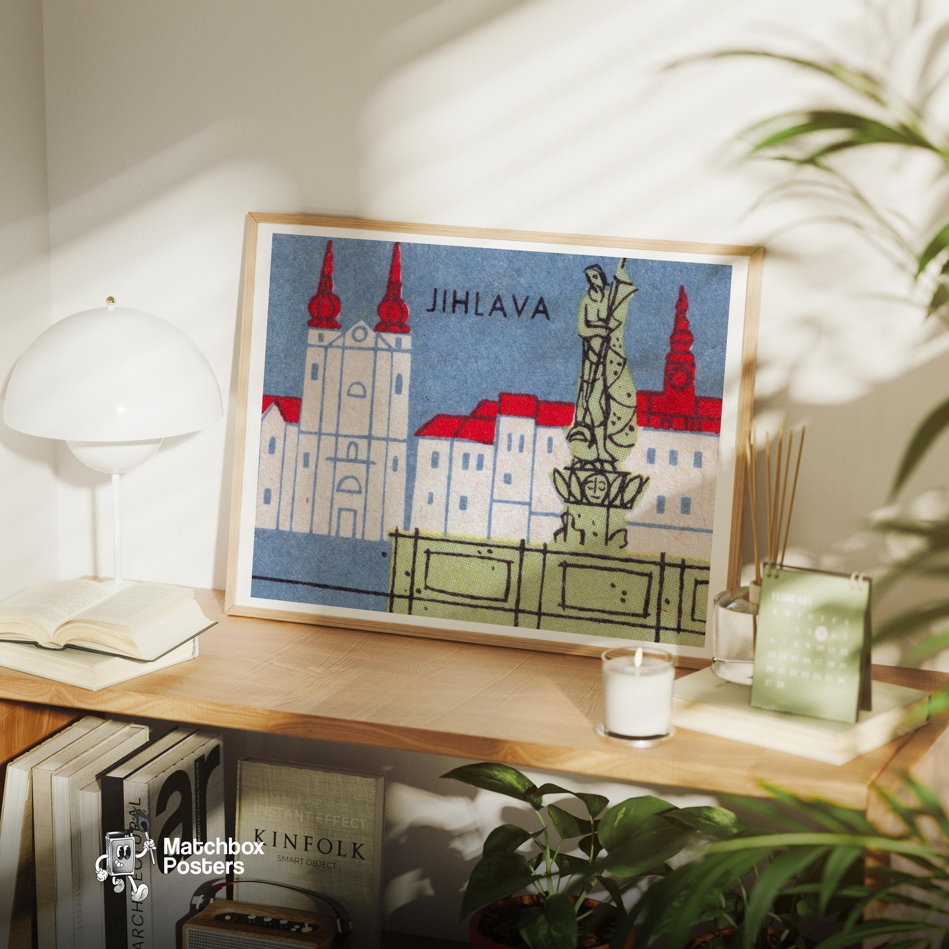 Jihlava Buildings - vintage matchbox label print - office wall