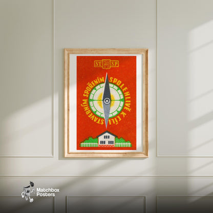Compass - vintage matchbox label print - bedroom mockup
