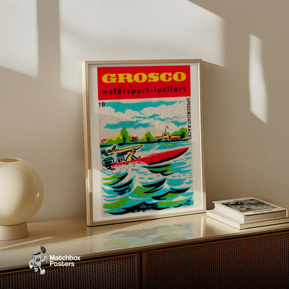 Speedboat Race - vintage matchbox label print - size comparison