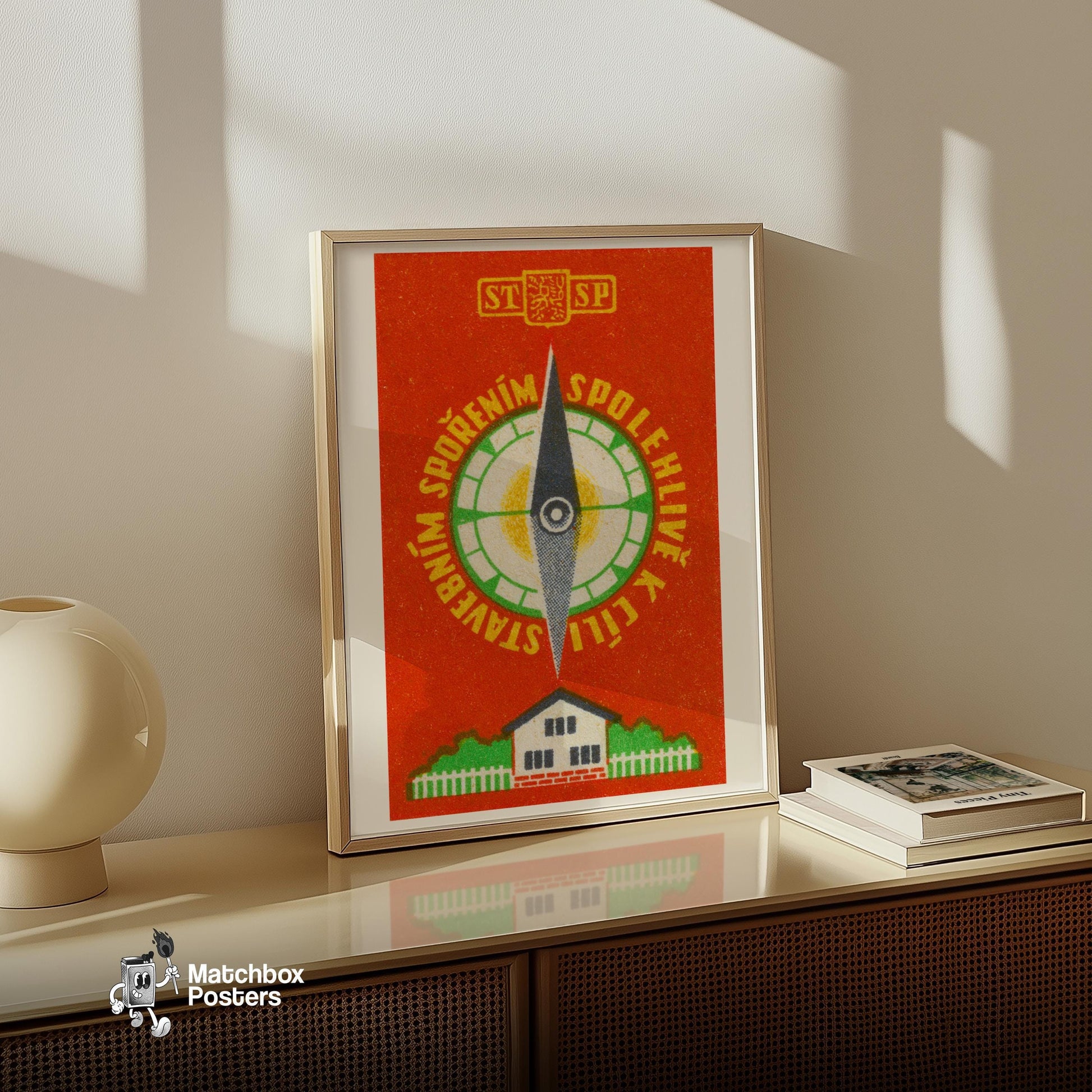 Compass - vintage matchbox label print - size comparison