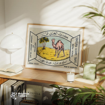 Arabian Camel - vintage matchbox label print - office wall