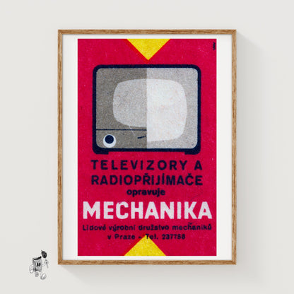 Television and Radio - vintage matchbox label print