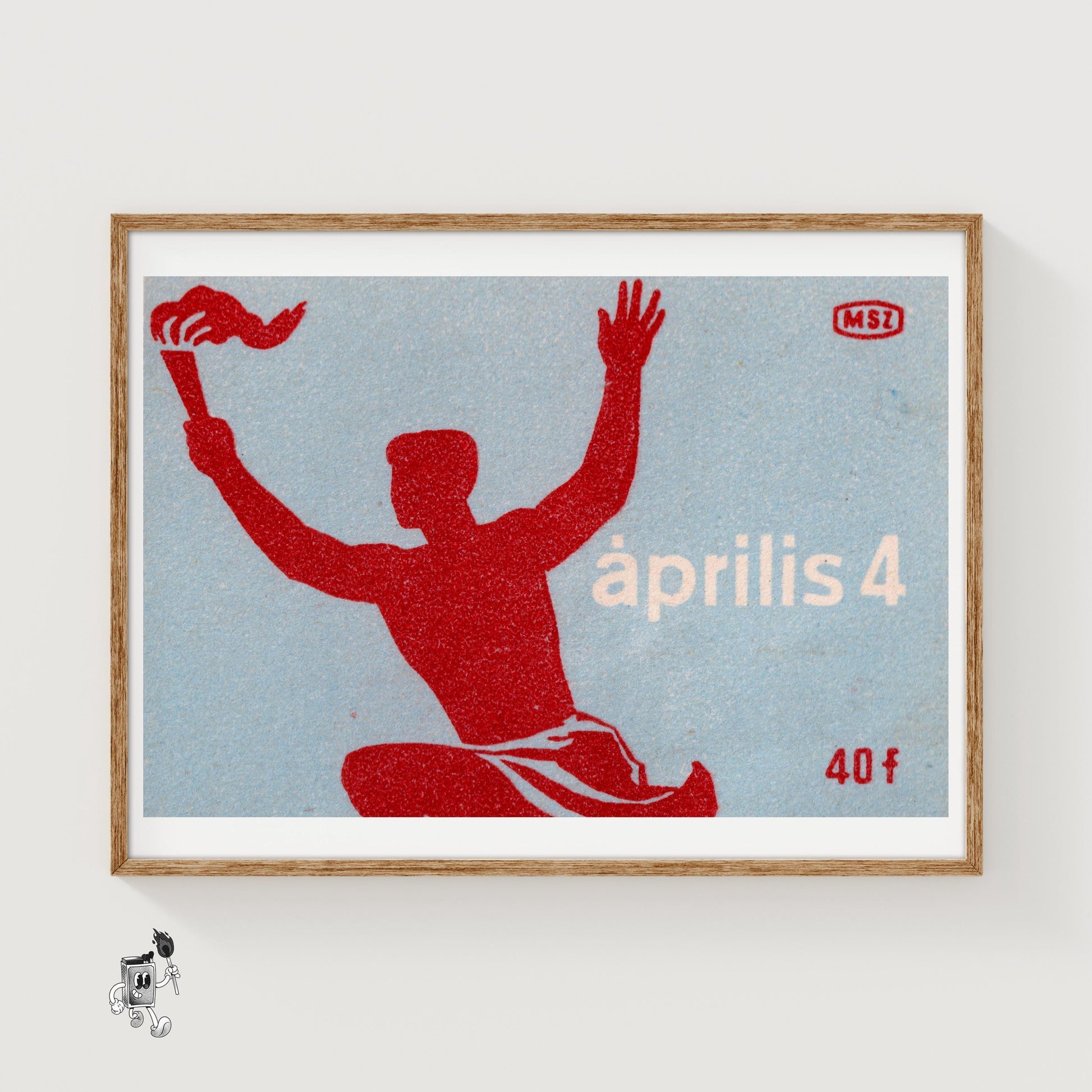Man Holding Torch - vintage matchbox label print