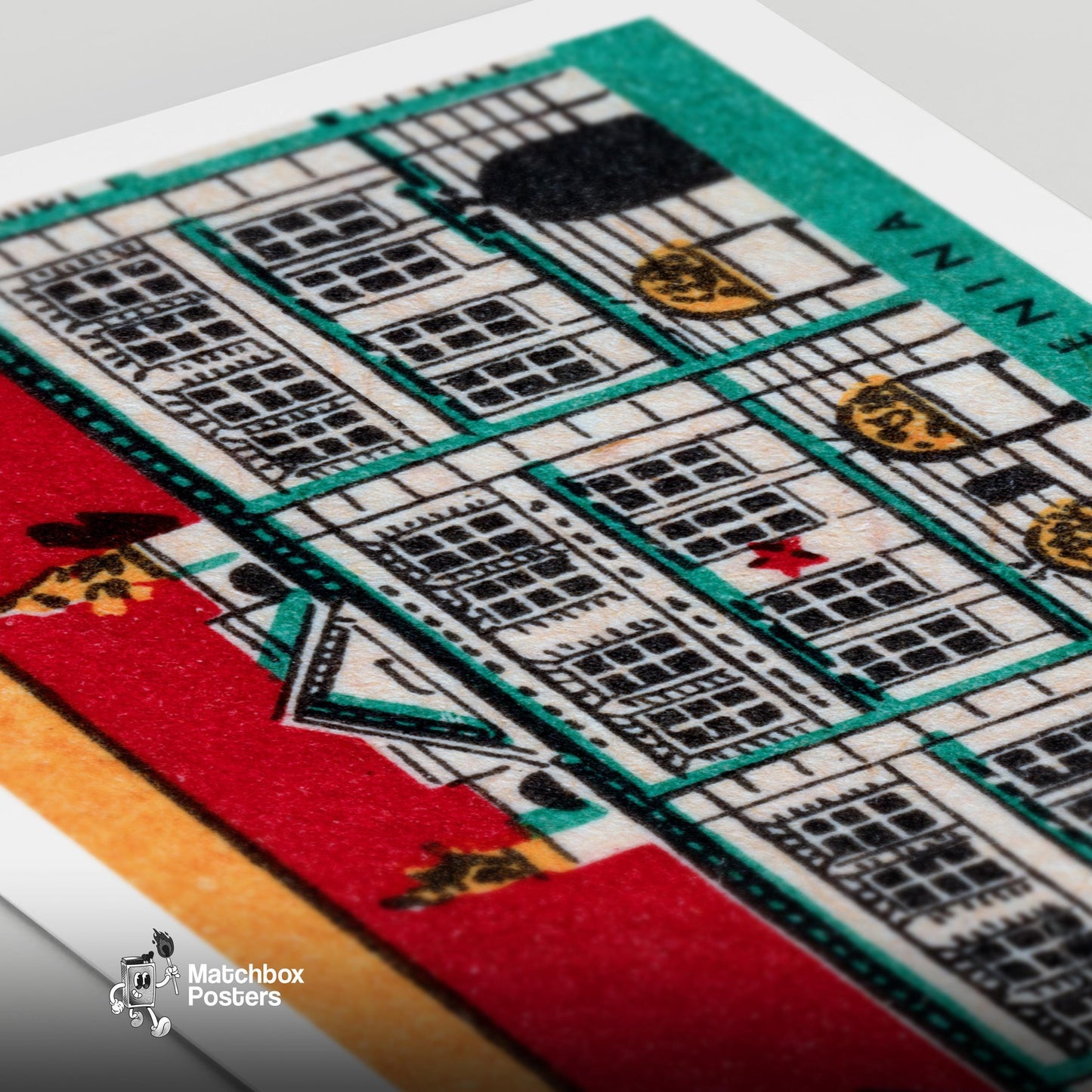 Lenina Museum - vintage matchbox label print - close-up detail