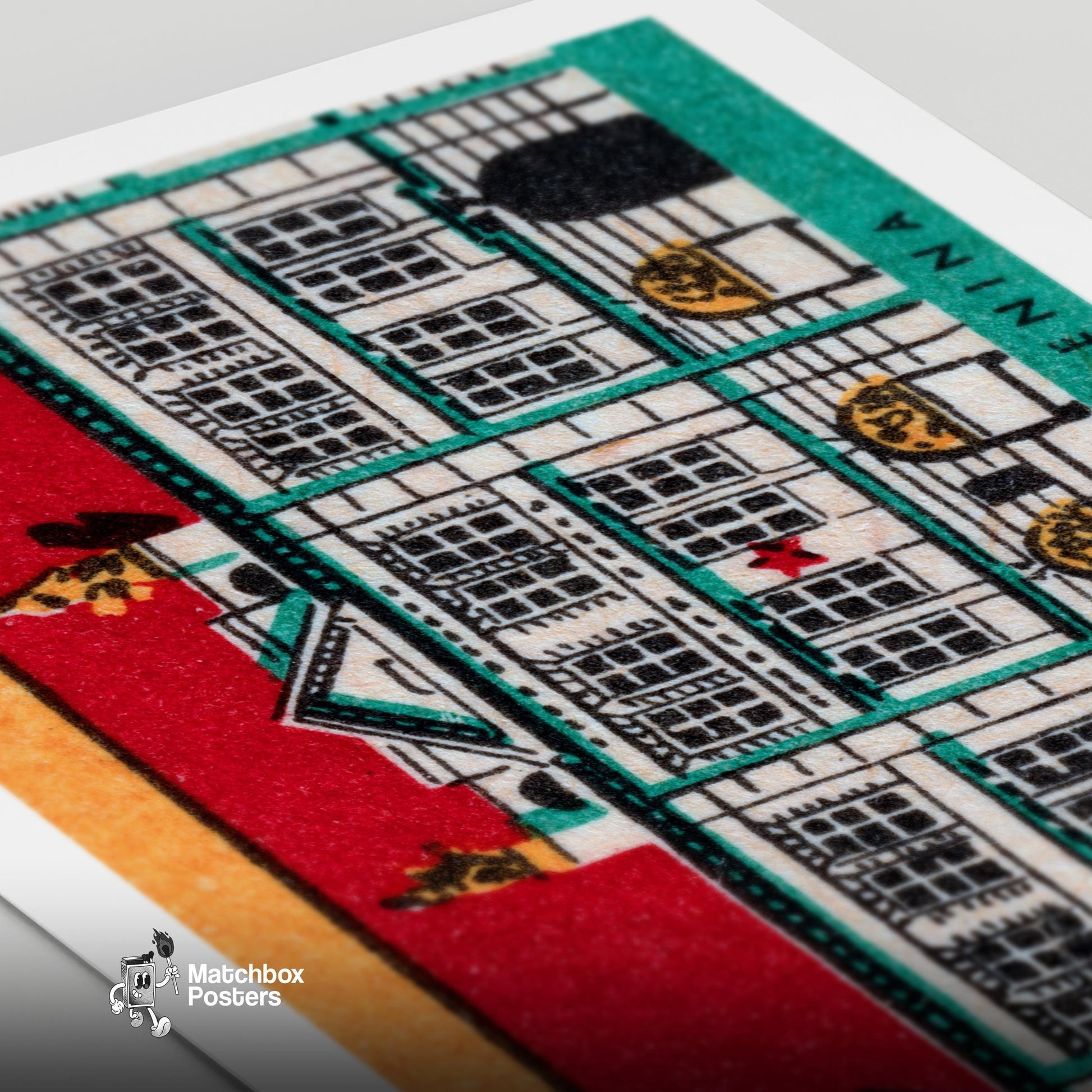 Lenina Museum - vintage matchbox label print - close-up detail