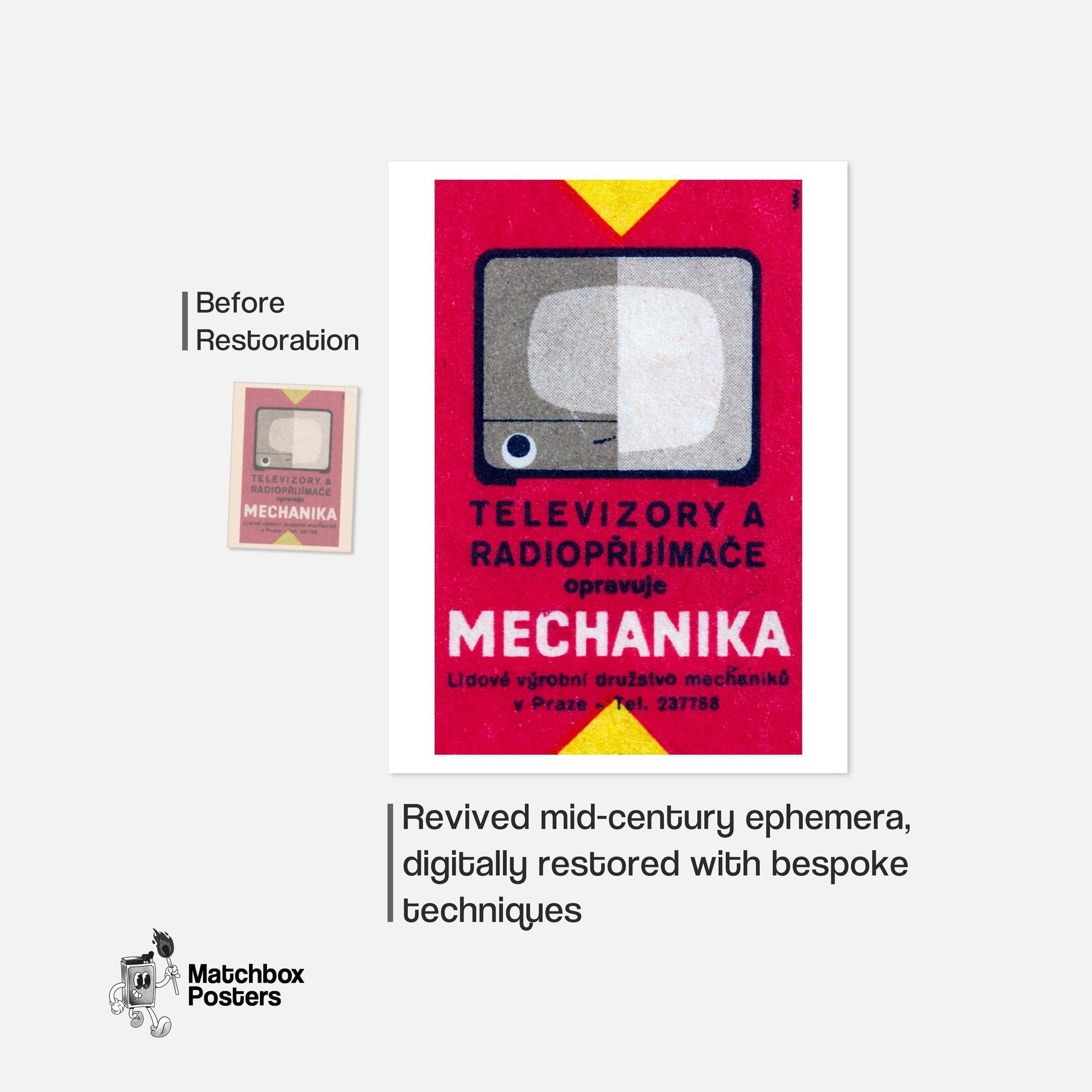 Television and Radio - vintage matchbox label print - framed wall art preview