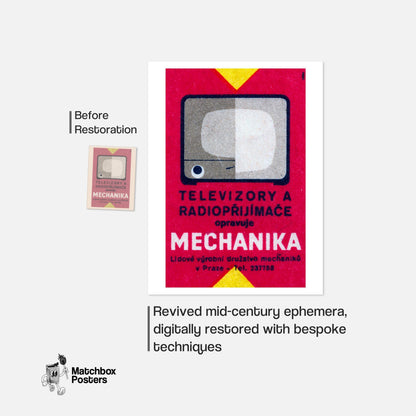 Television and Radio - vintage matchbox label print - framed wall art preview