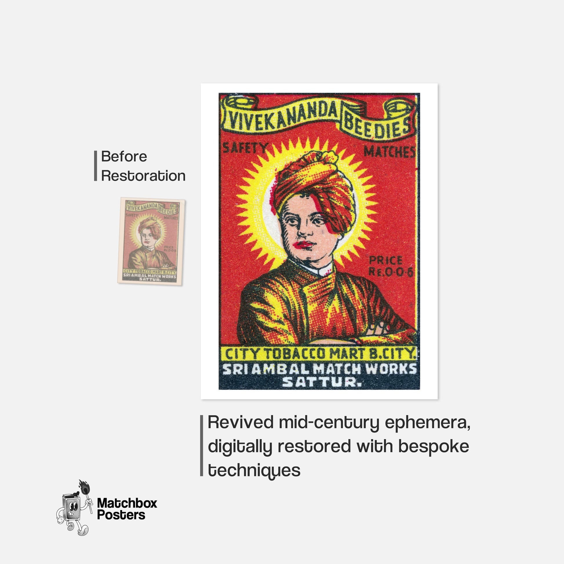 Man in Red Turban - vintage matchbox label print - framed wall art preview