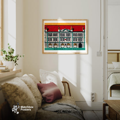 Lenina Museum - vintage matchbox label print - living room mockup