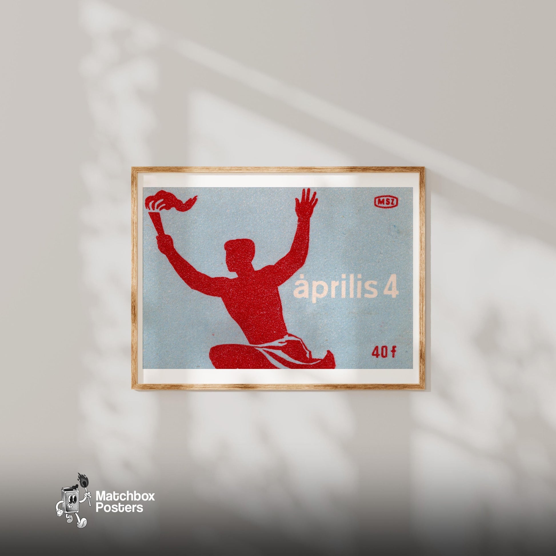 Man Holding Torch - vintage matchbox label print - bedroom mockup
