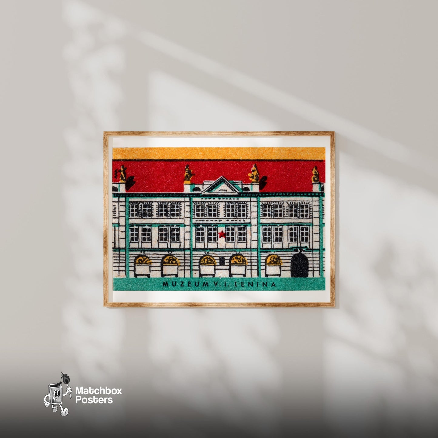 Lenina Museum - vintage matchbox label print - bedroom mockup