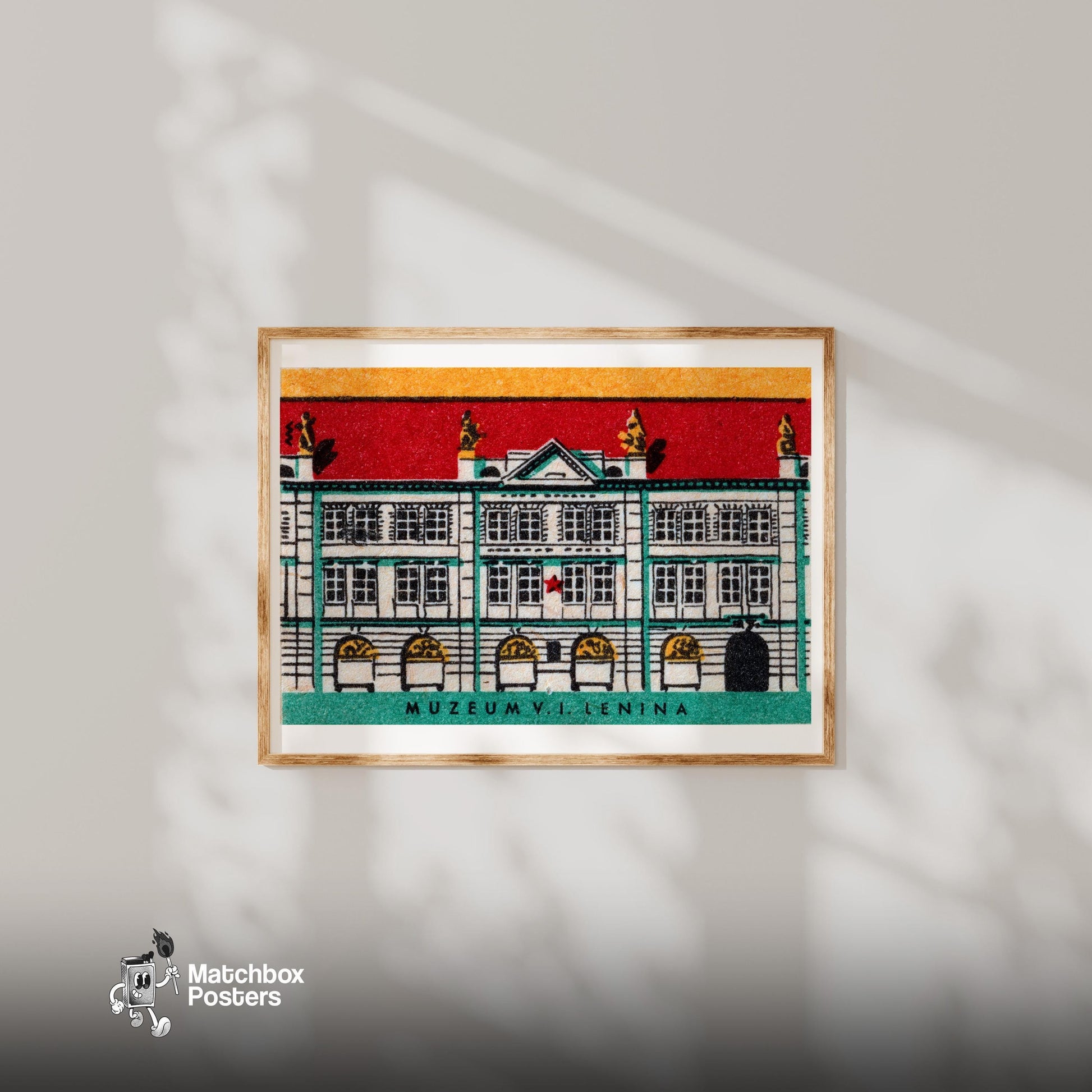 Lenina Museum - vintage matchbox label print - bedroom mockup