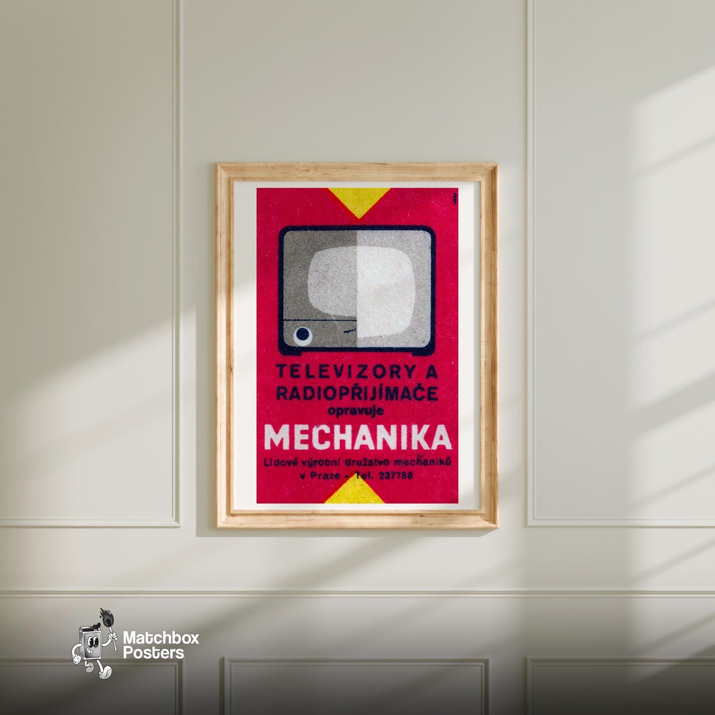 Television and Radio - vintage matchbox label print - bedroom mockup