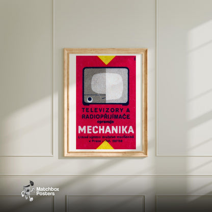 Television and Radio - vintage matchbox label print - bedroom mockup