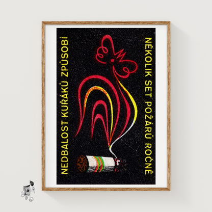 Rooster Cigarette Butt - vintage matchbox label print