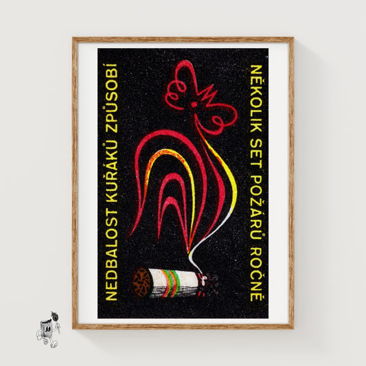 Rooster Cigarette Butt - vintage matchbox label print
