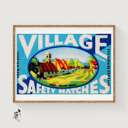 Countryside Village - vintage matchbox label print