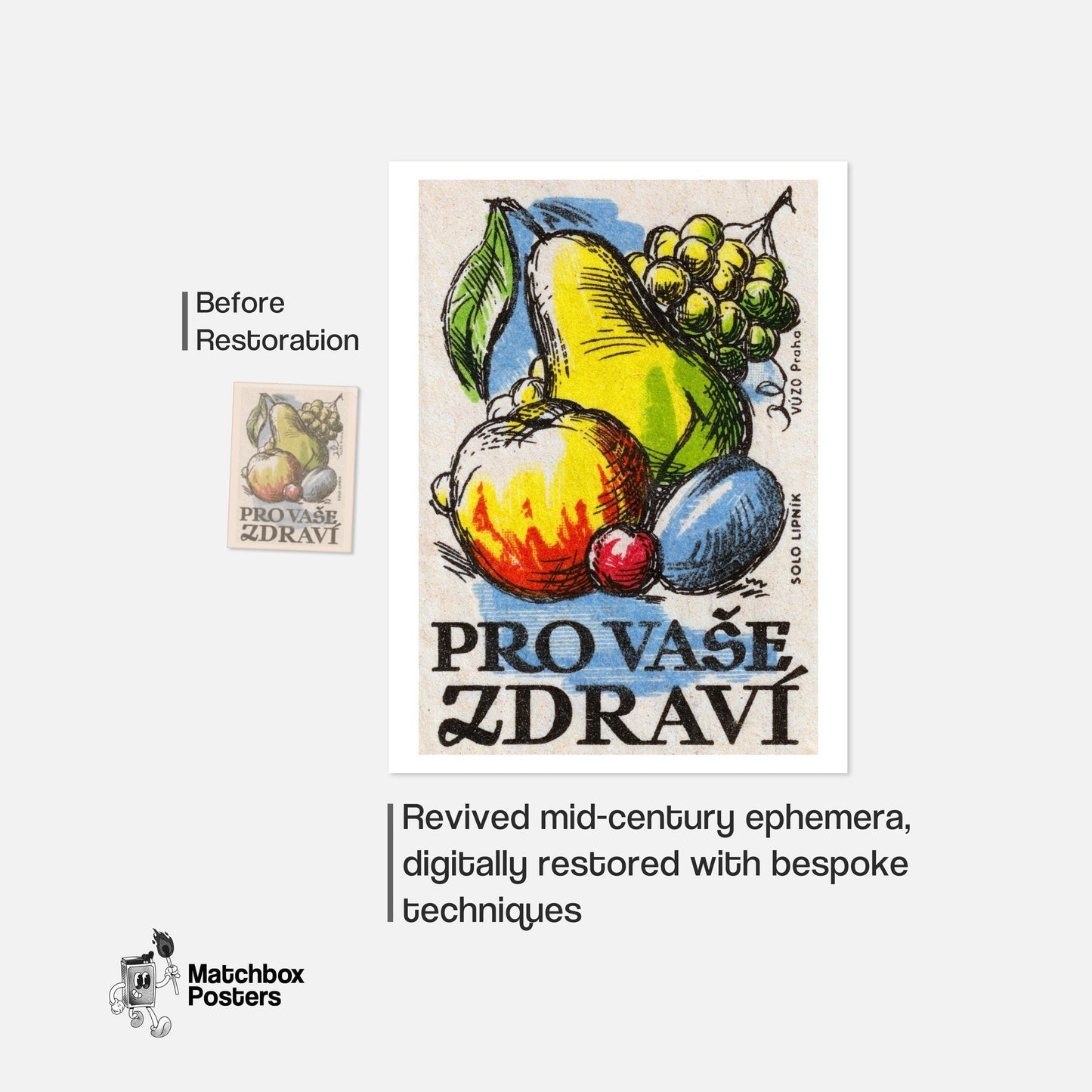 Fruit - vintage matchbox label print - framed wall art preview
