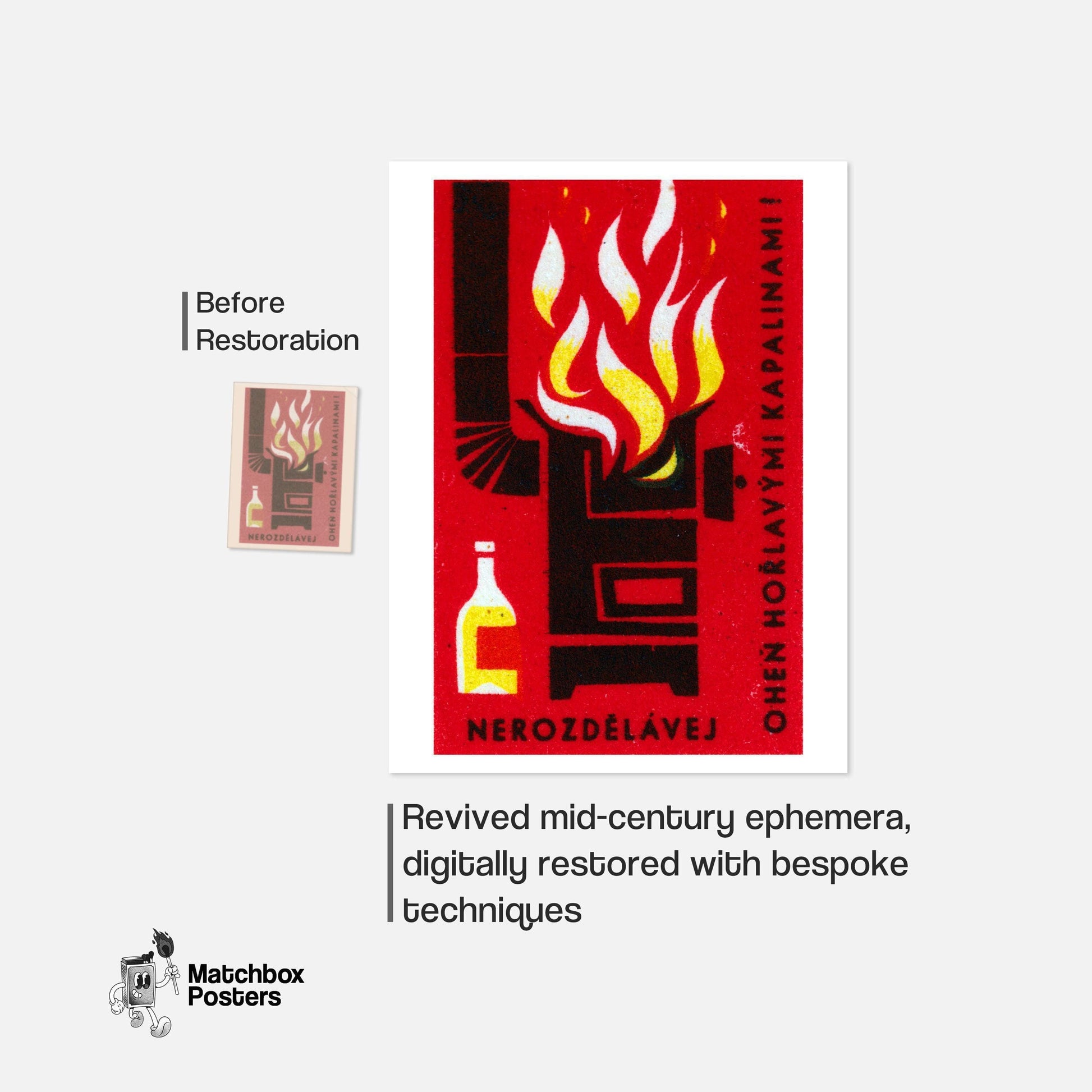 Danger of Flammable Liquid - vintage matchbox label print - framed wall art preview