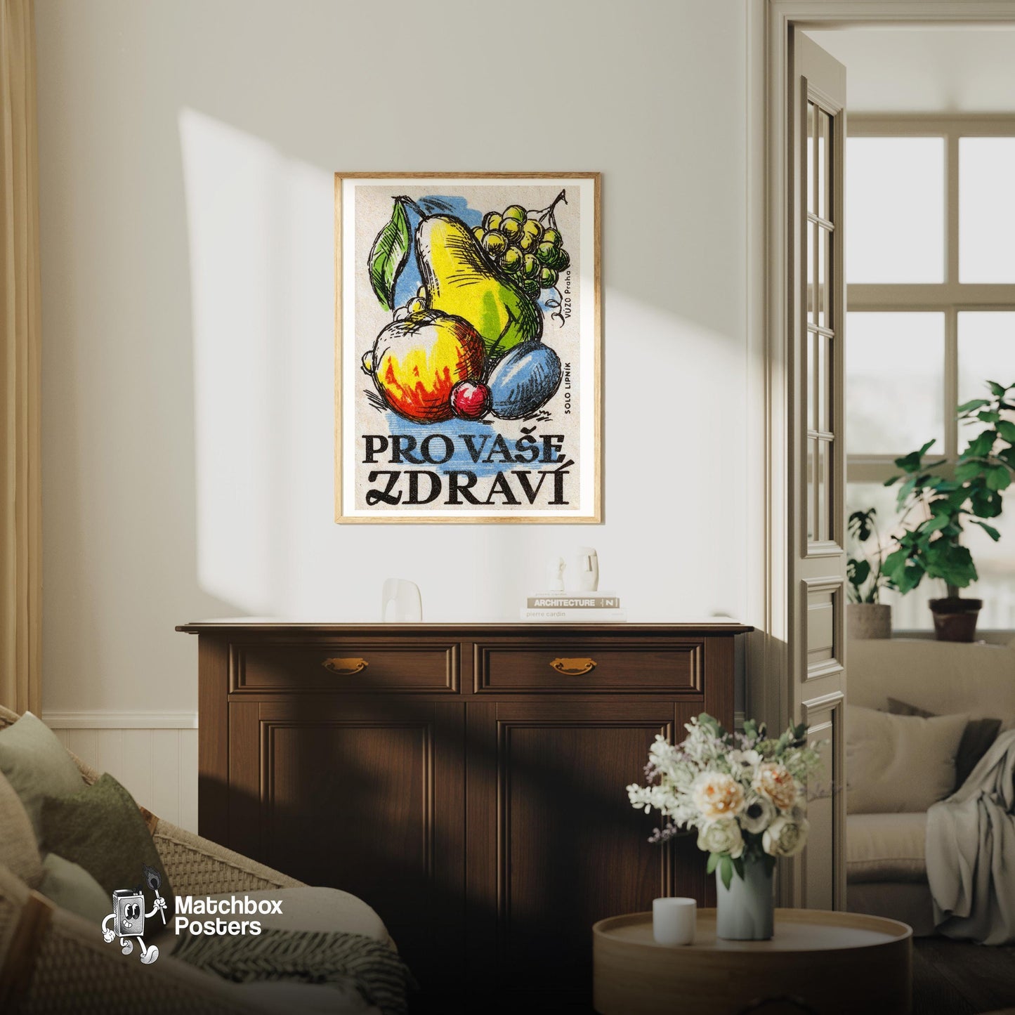 Fruit - vintage matchbox label print - living room mockup