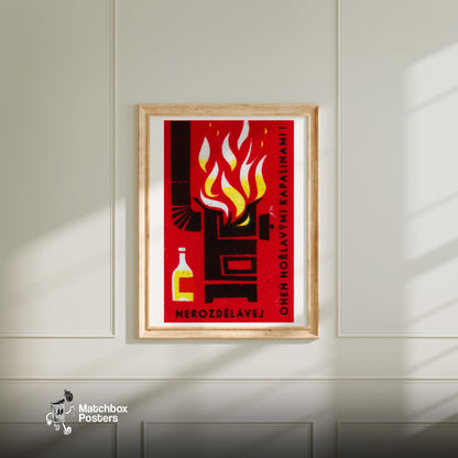 Danger of Flammable Liquid - vintage matchbox label print - bedroom mockup