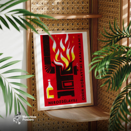 Danger of Flammable Liquid - vintage matchbox label print - office wall