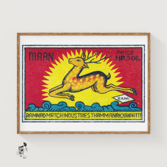 Leaping Deer - vintage matchbox label print