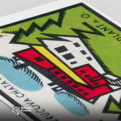 Factory in the Forest - vintage matchbox label print - close-up detail