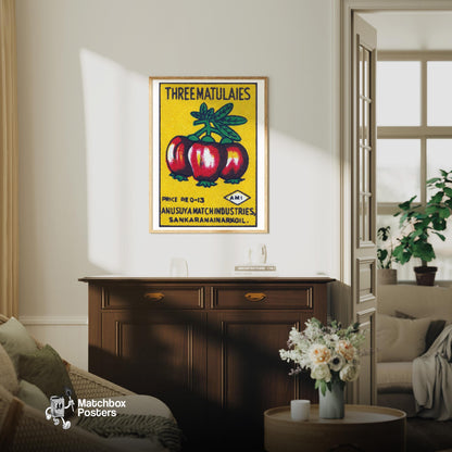 Red Fruit - vintage matchbox label print - living room mockup