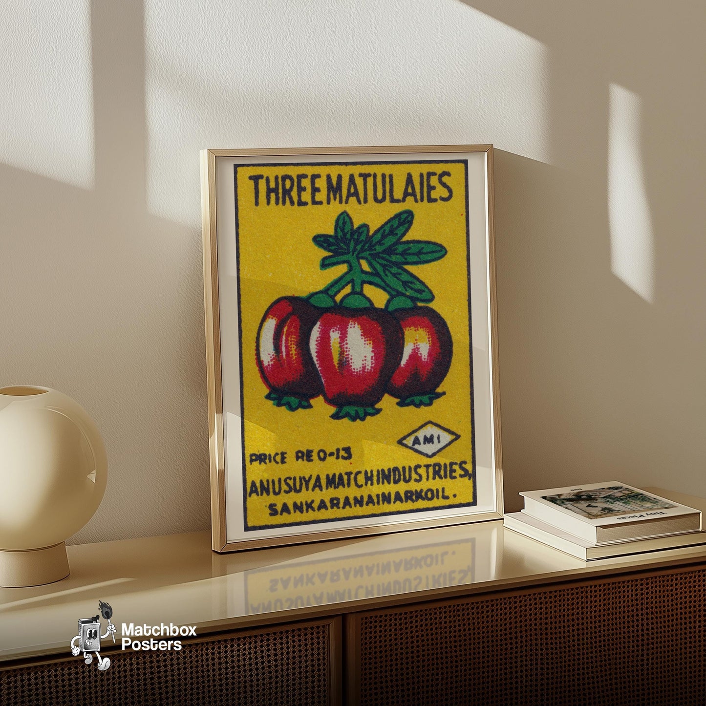 Red Fruit - vintage matchbox label print - size comparison