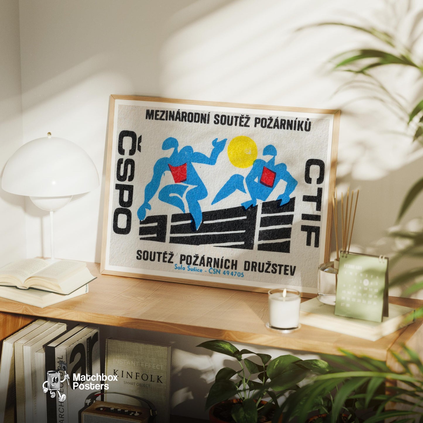 Running Firefighters - vintage matchbox label print - office wall